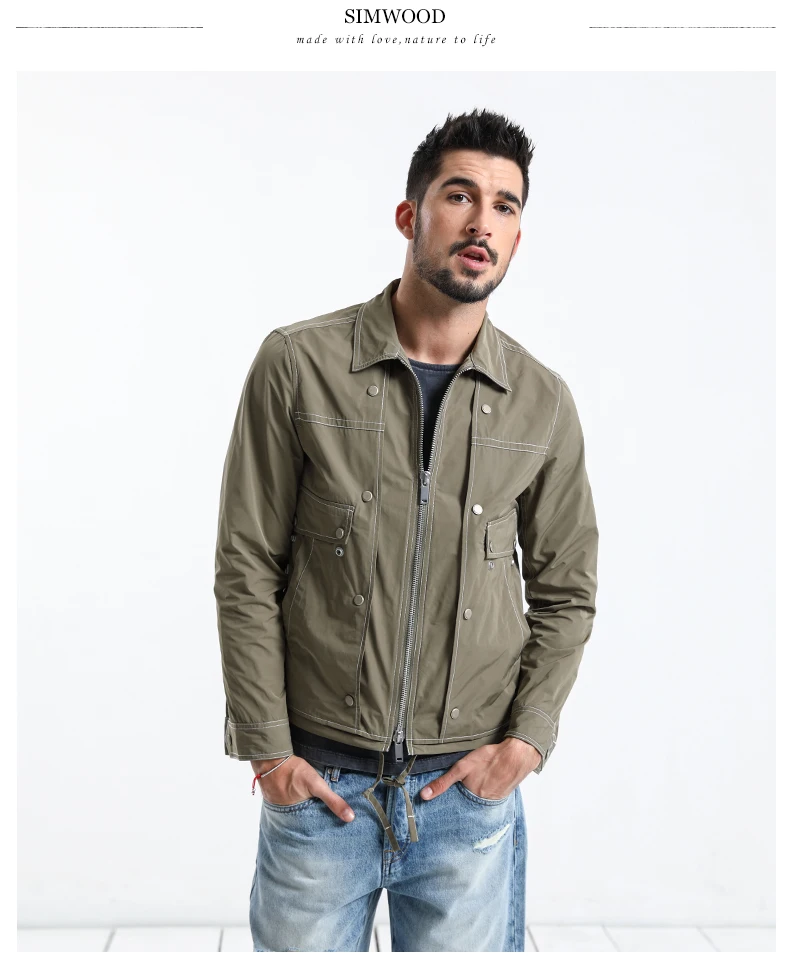 Повседневная мужская куртка SIMWOOD, демисезонная приталенная курточка,, жакет батальных размеров, 180069