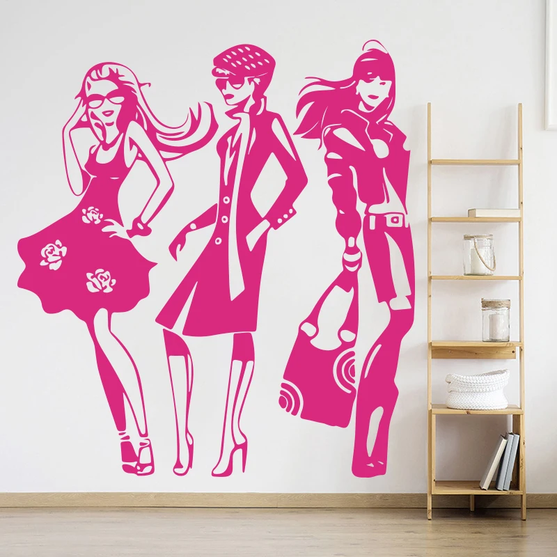 Fashion Sex Girl Dress Shopping Wall Sticker Girl Room Fashion Woman Cloth Bag Shopping Window Glass Wall Decal Vinyl Home Decor (1)