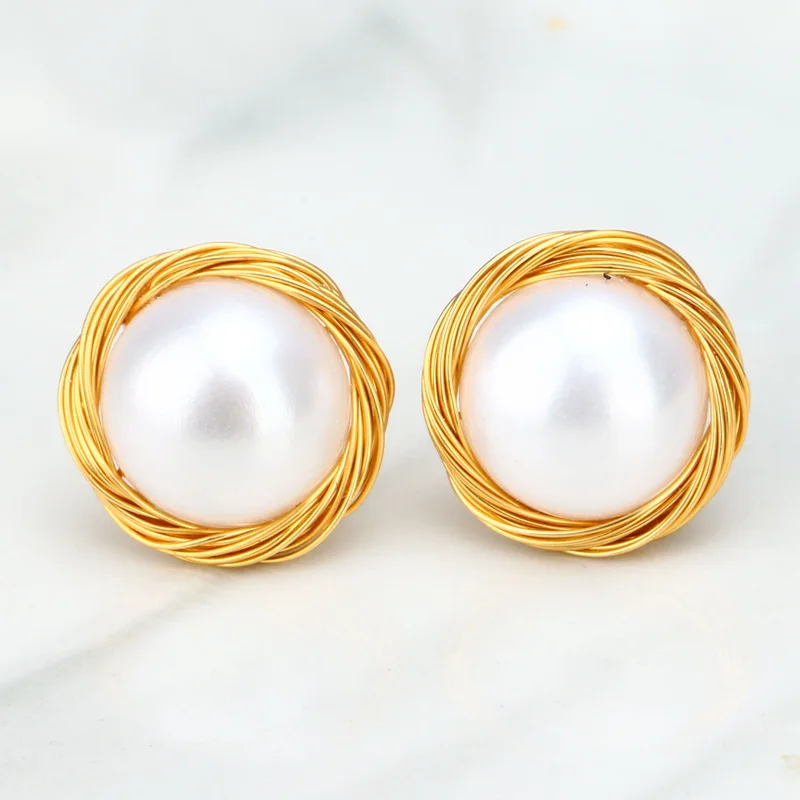 LouLeur 8-9mm/11-12mm Natural Big Pearl Earrings 14K Gold Line Genuine 925 Silver Stud Earrings for Women Wedding Fine Jewelry