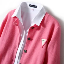 

Fashion round neck triangle logo embroidery pure cashmere cardigan women's sweater Jersey loose wool coat