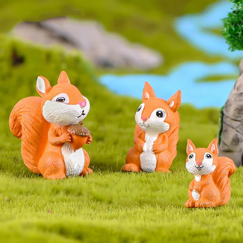 

3Pcs Squirrels Resin Figurine Miniature Animals Ornaments for DIY Fairy Garden Bonsai Decor Moss Micro Landscape Decoration