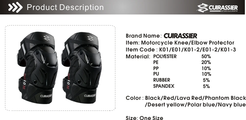 Cuirassier K01 Protective Motorbike Kneepad Motocross Motorcycle Knee Pads MX Protector Racing Guards Off-road Elbow Protection