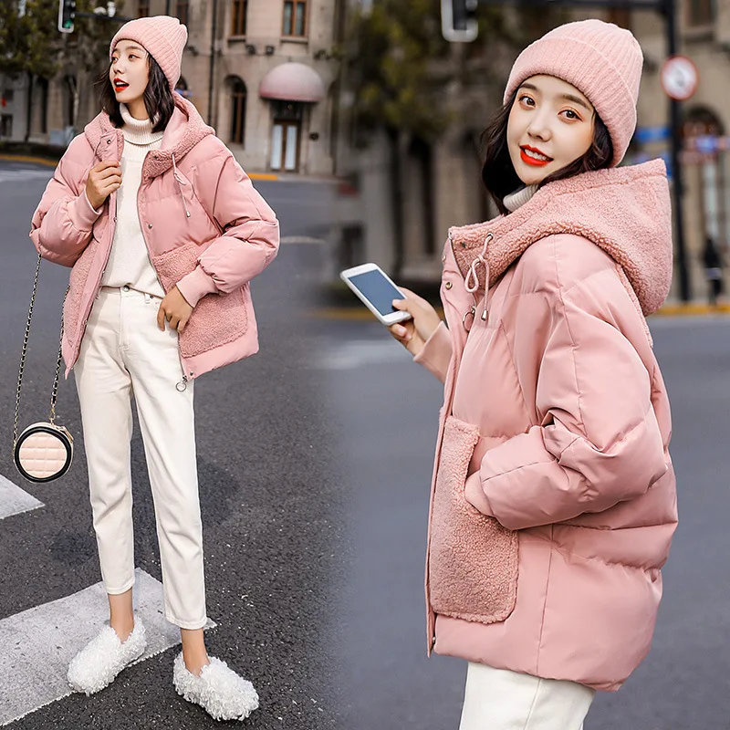 

Cotton Overcoat Women's 2019 New Style Korean-style Fashion Casual Versatile Loose-Fit Slimming ke li rong Joint Hooded Cotton C