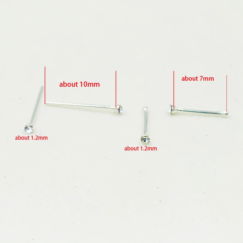 Nose Piercings 925 Sterling Silver Nose Studs Ring 1.2mm Tiny Nose Piercing Bone clear crystal nariz Piercing Body jewelry 36pcs