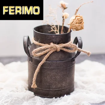 

1PC Shabby Chic Metal Iron Decorative Vintage Rustic Vase Milk Can Country Jug for Bedroom Kitchen Living Room