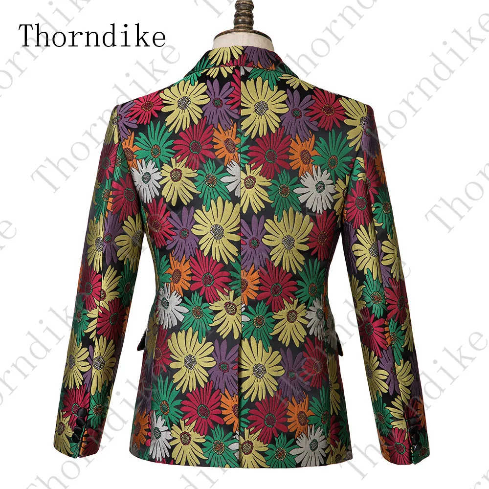 Thorndike Цветочные мужские костюмы праздничная одежда сценическая одежда для певцов Slim Fit Sunflower Мужская куртка с брюками Terno Masculino