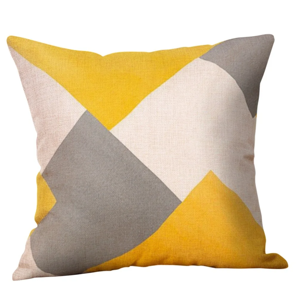 45x45CM Pillowcase Yellow Geometric Autumn Cushion Cover Patchwork Style Printed Waist Throw Pillow Covers Pillow Cases Decor Q3