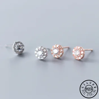 

925 Sterling Silver Cubic Zircon Small Round Shape Statement Wedding Ear Studs Rose Gold Color Plated Earrings for Women