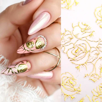 

1 PC 3D Rose Gold Nail Sticker Paper Long Lasting Flower Plants Vine Design Stickers Nail Art Decorations Beauty Nail Tips