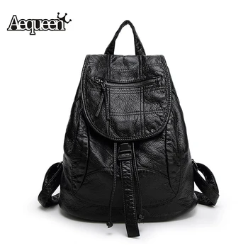 

AEQUEEN Women Leather Backpacks School Casual Travel Backpack For Girls Mochilas Bag Rucksack Plaid Shoulder Bookbag Bolsa Black
