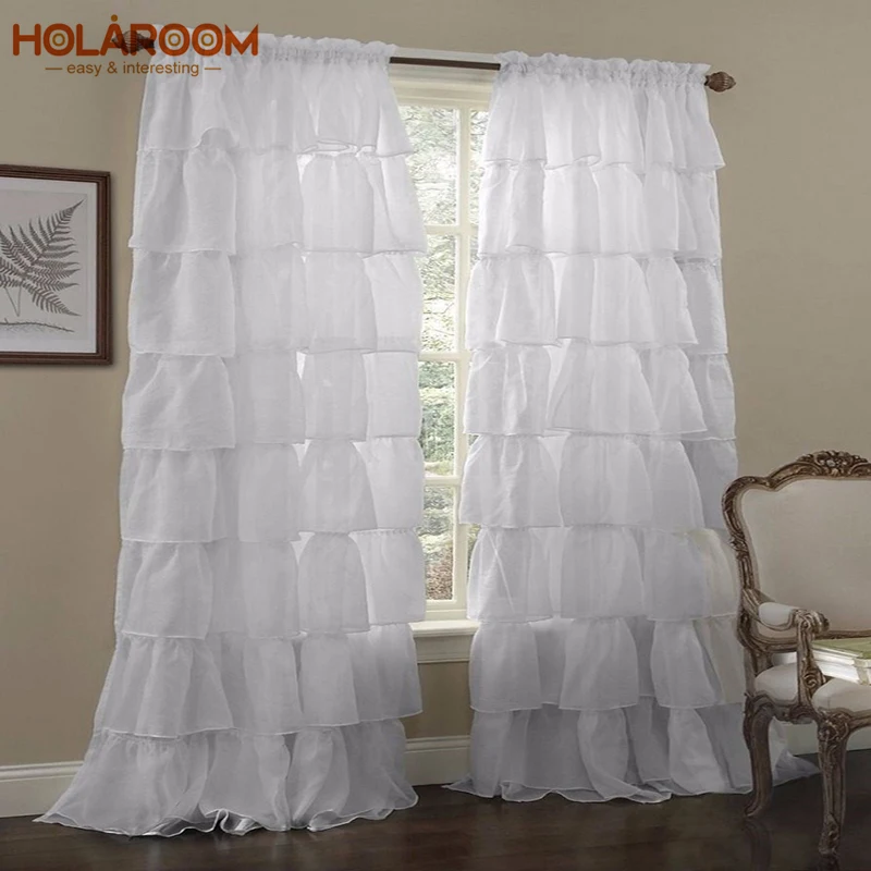 White Blinds Rod Curtain Tulle Multi-layered Lace Curtains for Bedroom Window Solid Color Blackout Curtain Home Use Cortinas