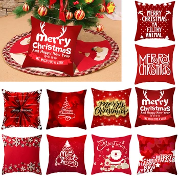 

Merry Christmas Decorative Pillowcases Polyester Christmas Throw Pillow Case Cover Santa Claus Elk Pillowcase