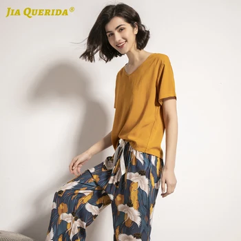 

Short Sleeve Long Pants Sleepwear Fashion Style Homesuit Homeclothes Pajamas Set Pj Set Fashion Style Luxury Woman Clothes