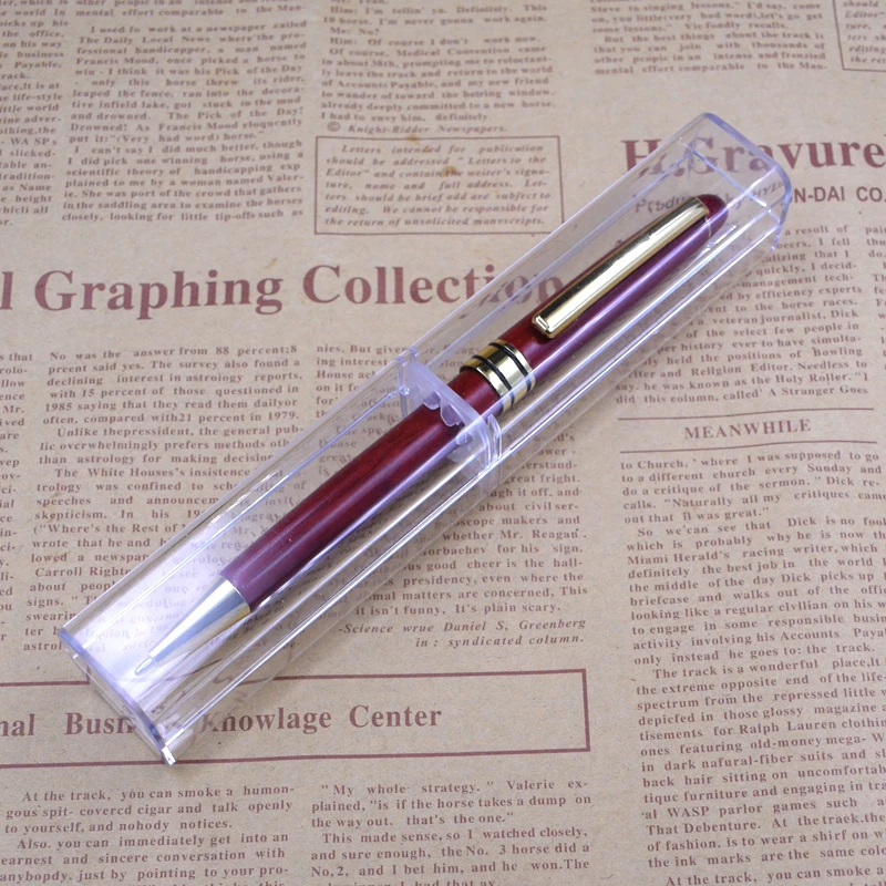 

One Set Wood BallPen With Transparent Pencil Case Ball Point Pen With Gift Storage Box Writing Materials Stationery