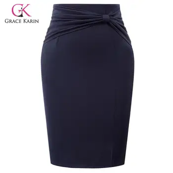 

Grace Karin Bowknot Pencil Skirt Women High Waist Business Party Office Work Bodycon Skirt Knee Length Hips-Wrapped Midi Skirts