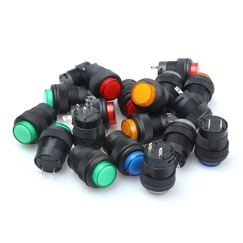 5Pcs R16-503 키 버튼 스위치 조그 리셋 자동 잠금 스위치 라운드 2 핀 16MM 빛 없음