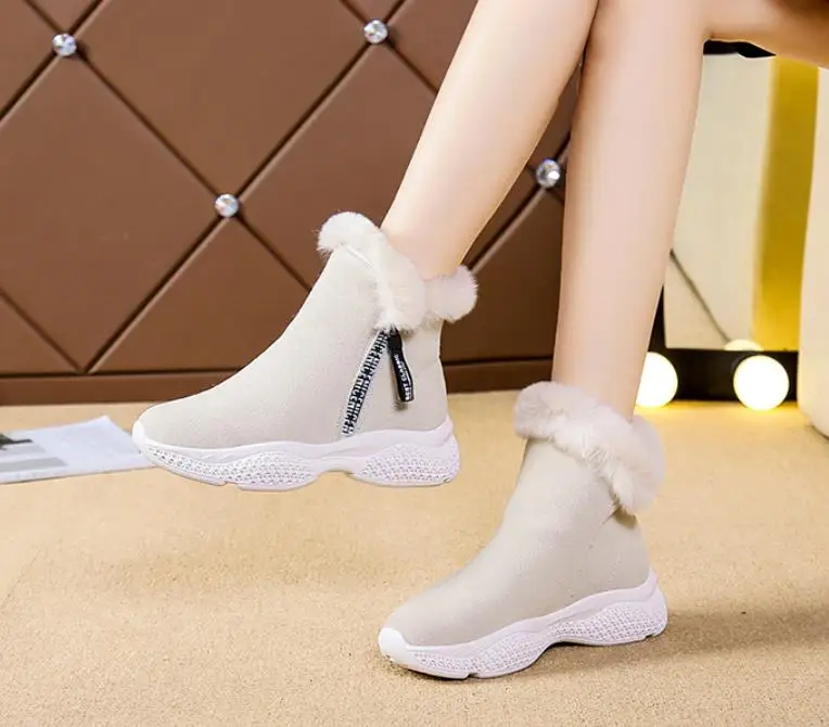 Martin boots snow boots female new wild autumn and winter plus velvet thick boots winter shoes warm cotton shoes - Цвет: Белый