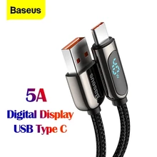 Câble USB Baseus Type C 5A 2m cordon de charge rapide pour Xiaomi Huawei type-c câble de données de téléphone portable USB-C fil d'affichage numérique LED
