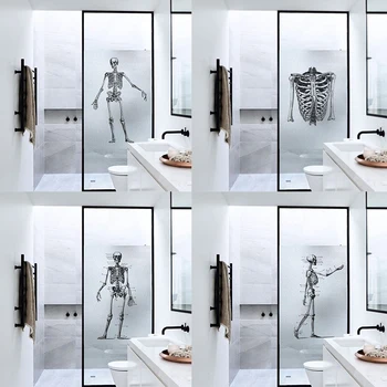 

Personality skeleton print Window Film Frosted Opaque Privacy Films Vinyl Window Glass Stickers Shower Door Film No Glue