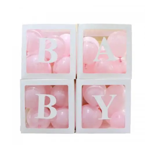 1Pc Transparent 26 Letter Square Cardboard Box Balloon Box for Baby Shower Christening Birthday Party Decor P7Ding