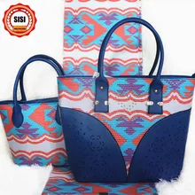 SISI африканская сумка на плечо комплект, Женская двухвосковая Сумочка, подходящая 6 ярдов африканская ткань для печати гарантия настоящий воск хлопок для вечерние