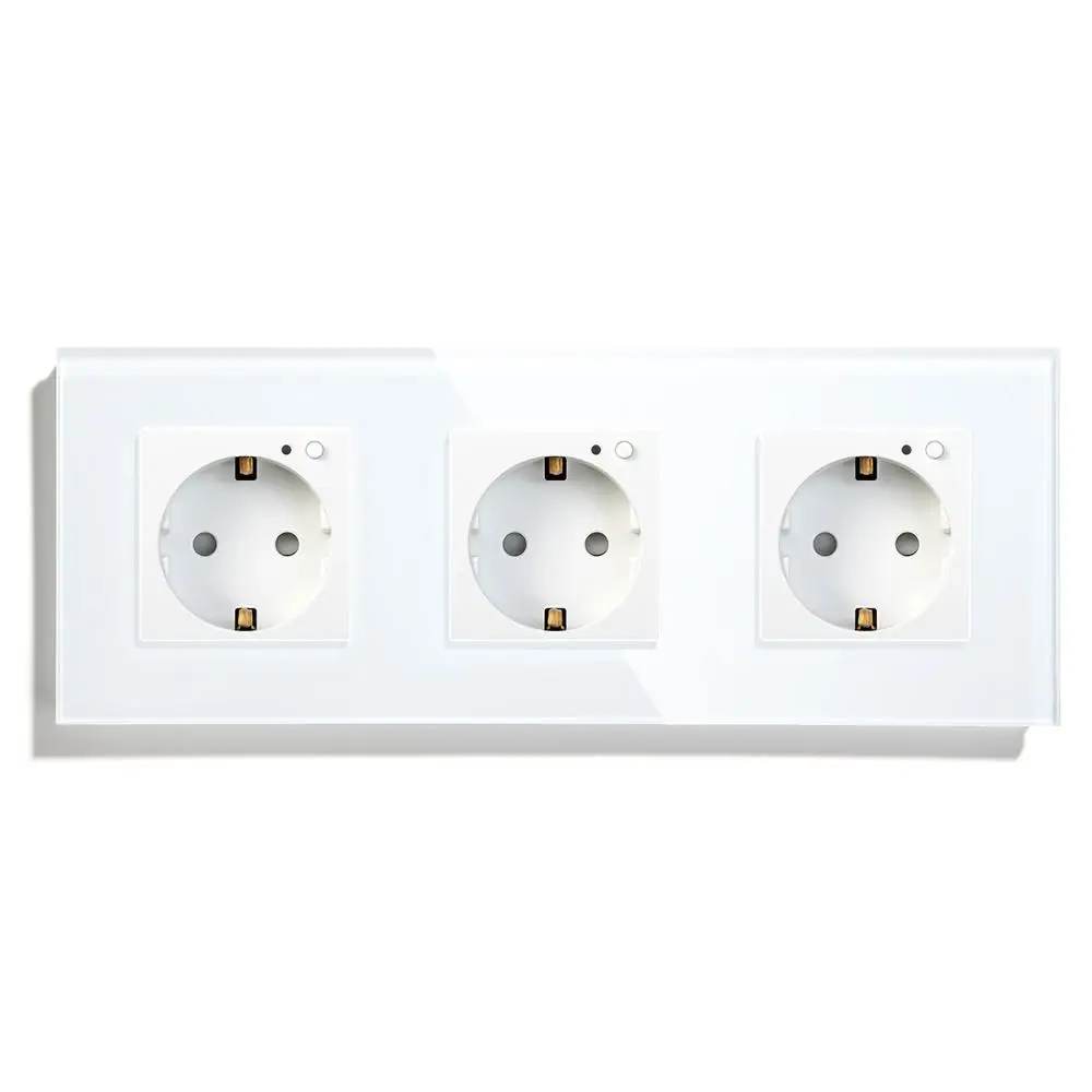 BSEED Wi-Fi розетка тройная ЕС Стандартный розетки 16A 110 V-250 V белого и черного цвета с золотыми с украшением в виде кристаллов Стекло Панель для умного дома - Тип: White Wall Socket