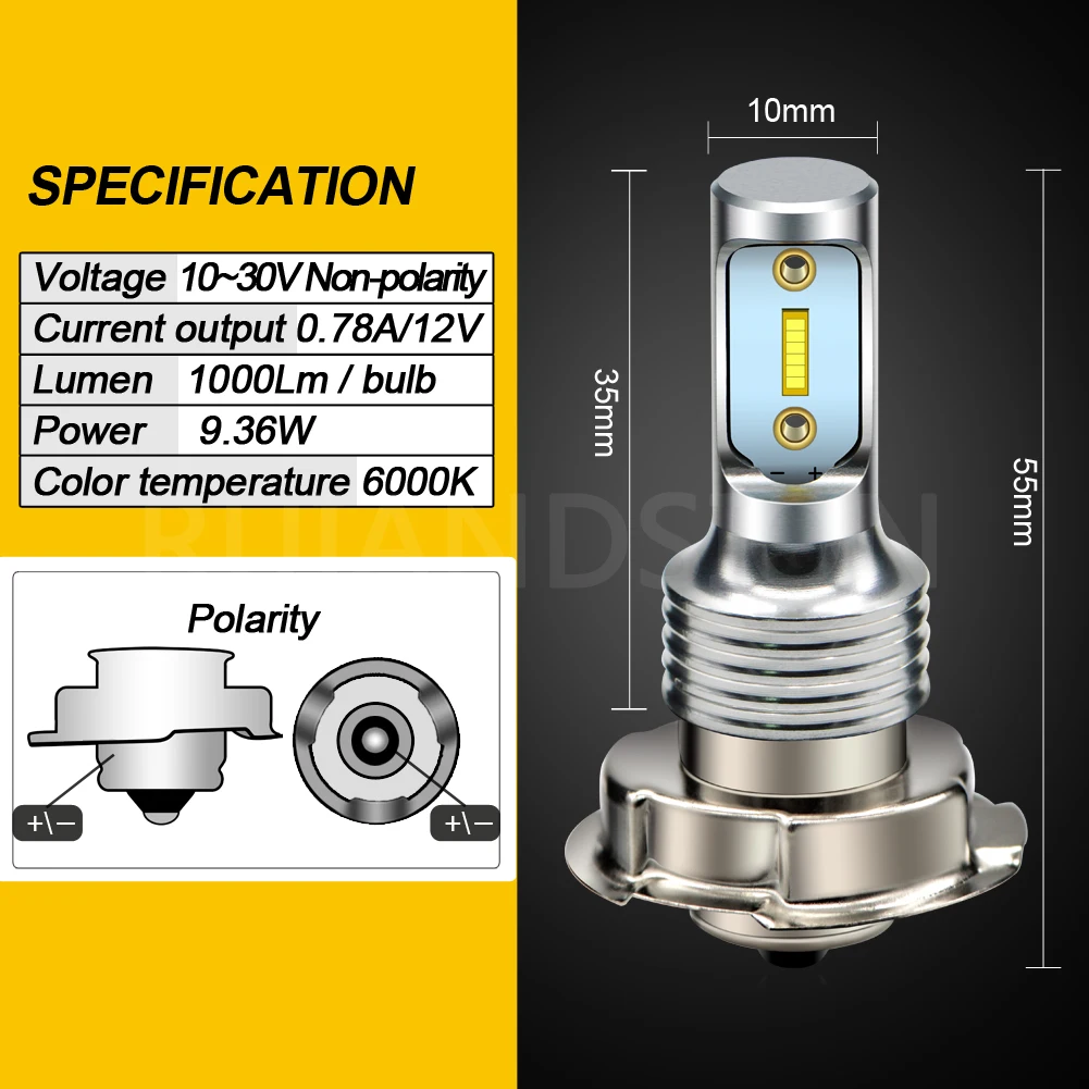 RUIANDSION 1Pcs P26S P45T CSP LED Motorcycle Speed Scooter Headlight 1000Lm Tractor Fog Lamp 10V-30V 12V 24V White 6000K 9W