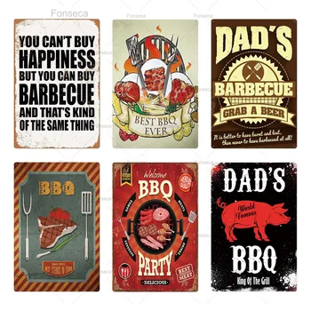 

DAD'S BBQ Sign Metal Tin Sign Plaque Metal Wall Decor For Barbecue Bar Pub Kitchen Party Zone Vintage Metal Signs Iron Painting