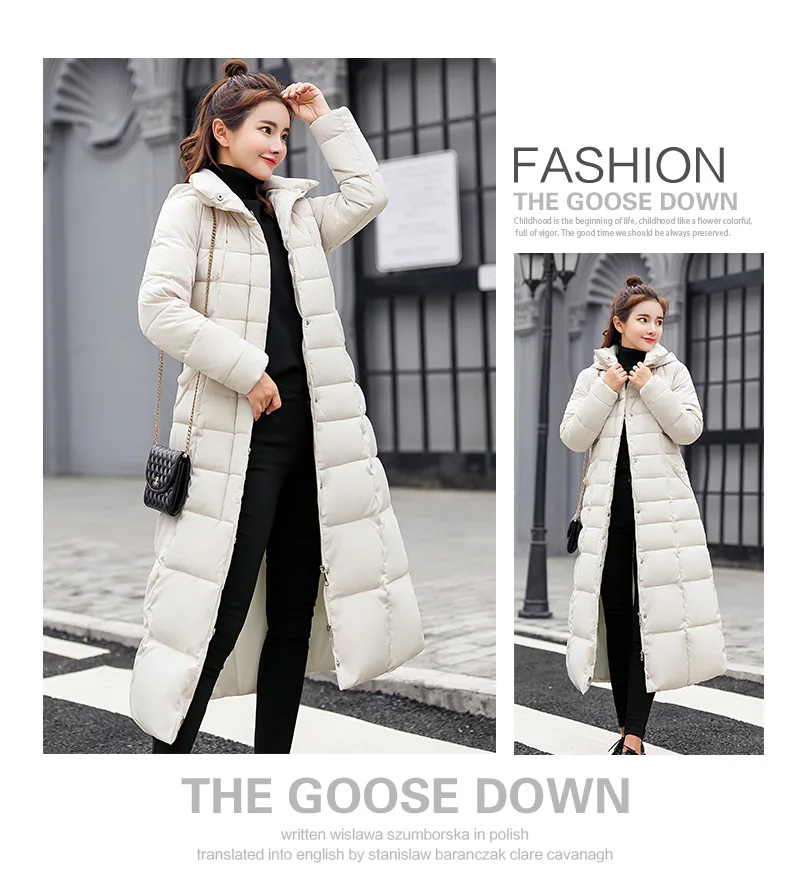 Модная верхняя одежда, тонкая женская зимняя куртка с хлопковой подкладкой, теплое плотное Женское пальто, длинные пальто, женская парка, куртки - Цвет: Белый