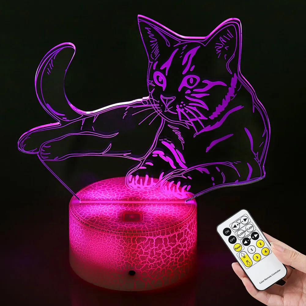 

Remote Control Cute Cat 3D LED Night Light 7-Colors Changeable Night Lamp for Home Decoration Lamp Amazing 3D illusion Kids Gift