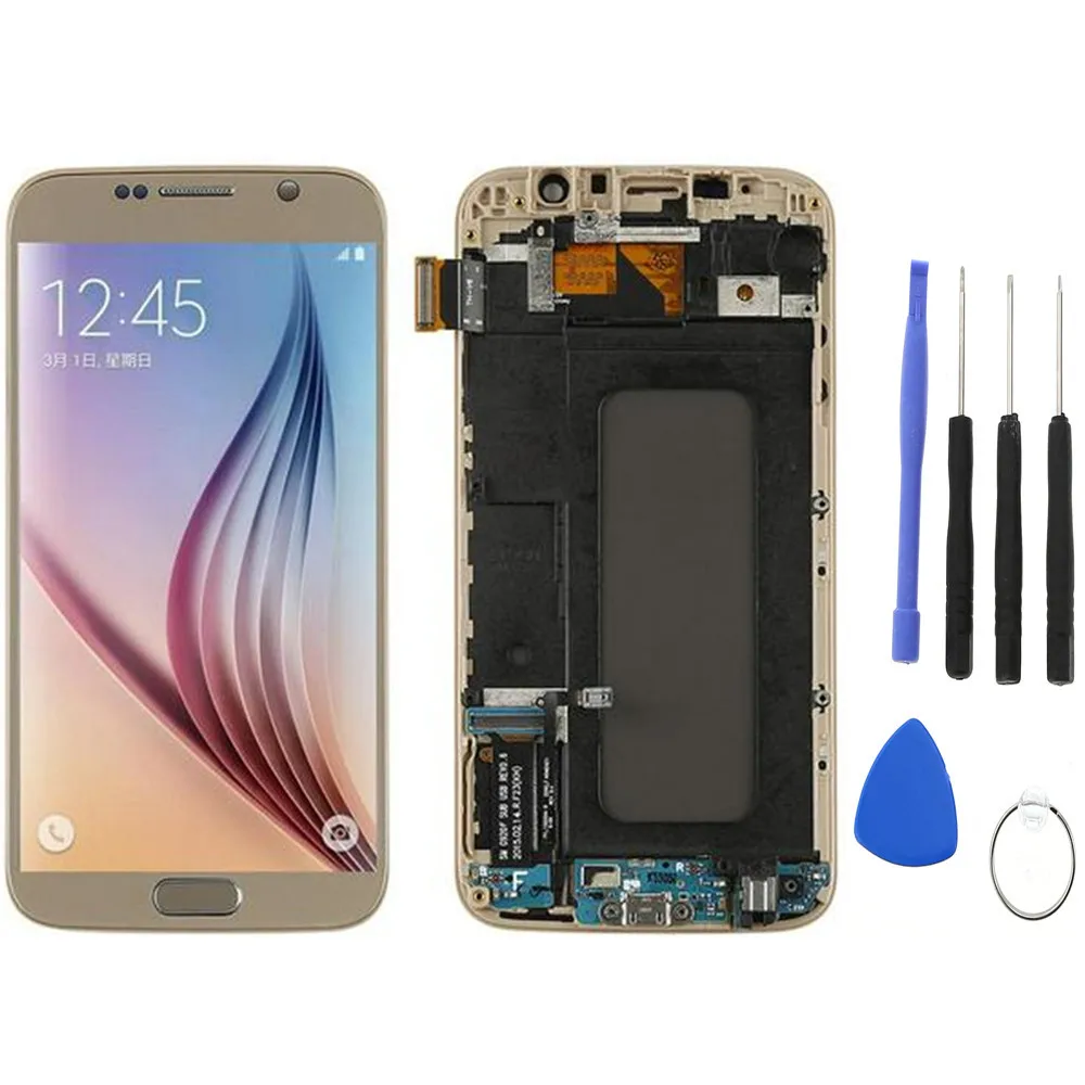 Gold with tools Золотой для samsung Galaxy S6 G920 G920F ЖК-дисплей сенсорный экран дигитайзер Замена с рамкой для samsung S6 дисплей g920f lcd - Цвет: Gold with tools