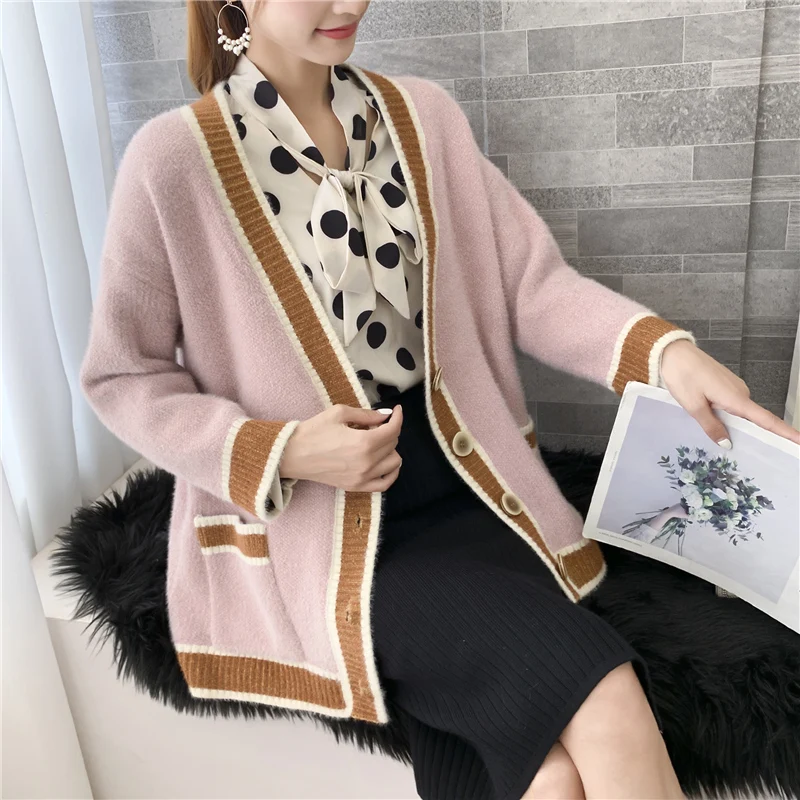 Распродажа, Blusas De Inverno Feminina, джемпер, кардиган, Feminino, 9457, вязаный кардиган с воротником, подходящим по цвету, с карманами, 70 - Цвет: see chart