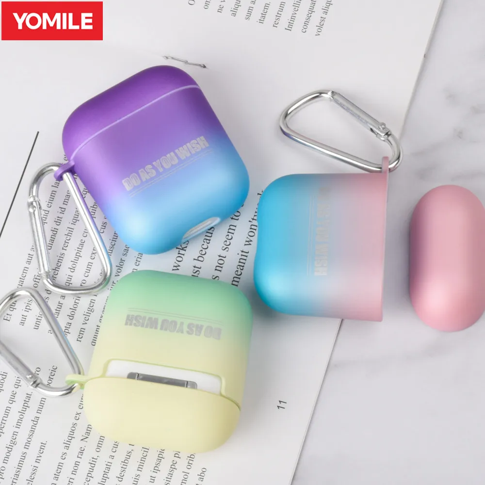 

YOMILE Colourful Gradient Change Mini Plastic Earphone Protective Case For Apple Airpods 2 Shiny Soft Solid Protection Cover