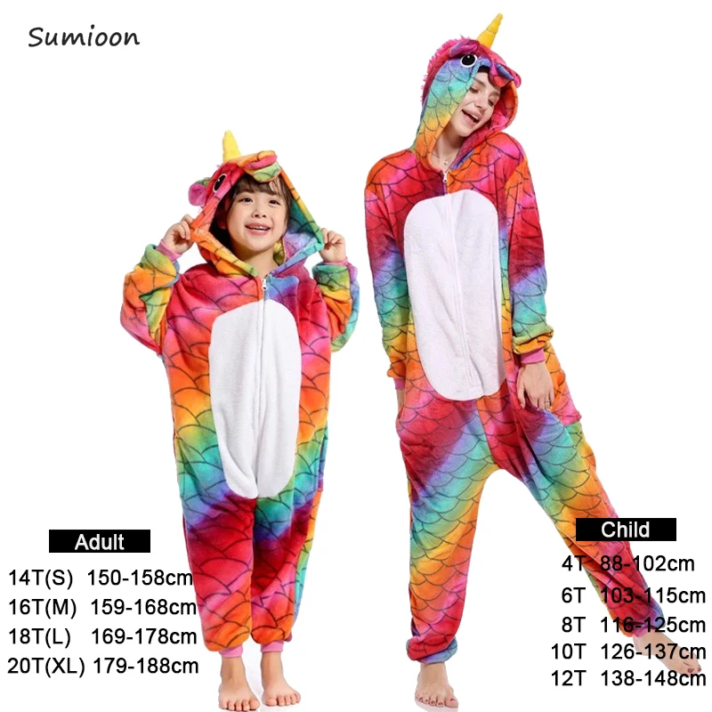 Пижама кигуруми, единорог, Комбинезоны для женщин и мужчин, зимняя одежда для сна, костюмы для взрослых, кугуруми, панда, Ститч, пижама - Цвет: Fish scale unicorn 2