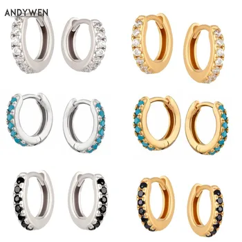 

ANDYWEN 925 Sterling Mini Huggies Crystal CZ Hoops Colorful Loops Clips Earring Piercing For Women 2019 Round Circle Jewellry