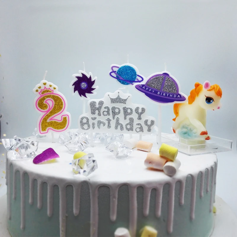 Bougie D Anniversaire Planete Trou Noir Ufo Trois Charge Vaisseau Spatial Dessin Anime Alien Boy Decoration De Gateau Aliexpress