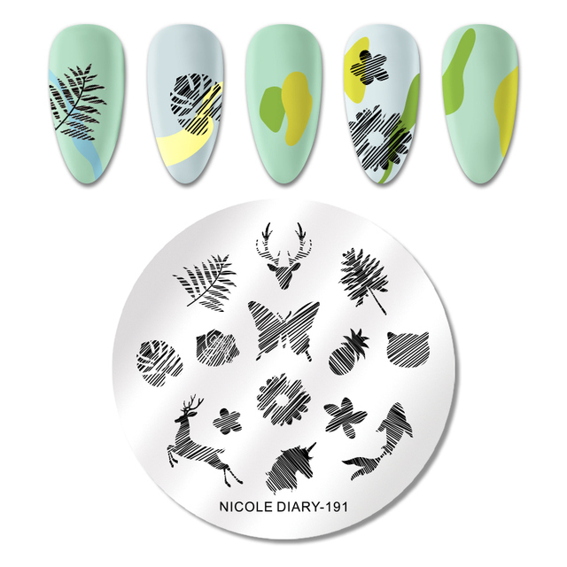 DIARY Flower Leaf Nail Stamping Plates Cute Abstract Face Lines Stamp Template Nail Art Image Printing Stencil Tools