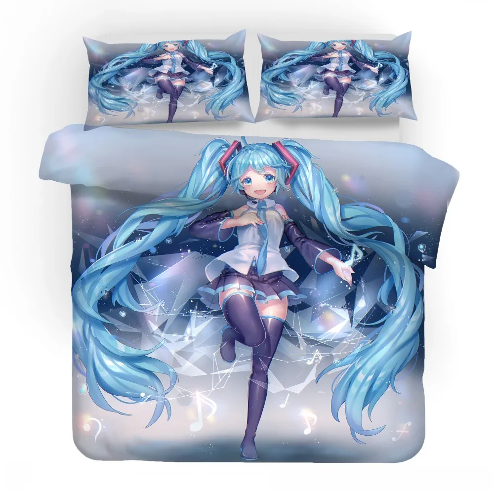 Hatsune Miku 3D печатных мультфильм аниме красота постельное белье Комплект для девочек и мальчиков пододеяльник набор США/ЕС/AU постельное бельё