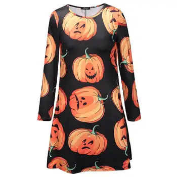 

Women Long Sleeve Witch Dress Pumpkins Skull Halloween Dress Evening Prom Costume Swing Dress Party Club disfraz halloween mujer