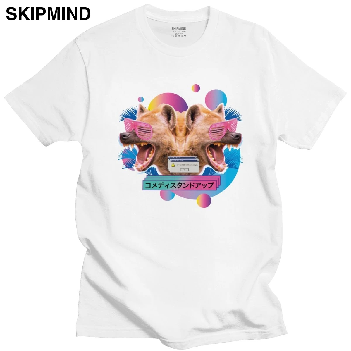 Fashion Vaporwave Hyena T Shirt Men 100% Cotton Africa Safari Wilderness Furry Animal Hyaenas Tees Short Sleeved Summer Tshirt | Мужская