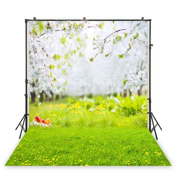 

HUAYI natural scenery backdrop fresh flowers and green gress background Easter day screen decorate newborn party XT- 6639