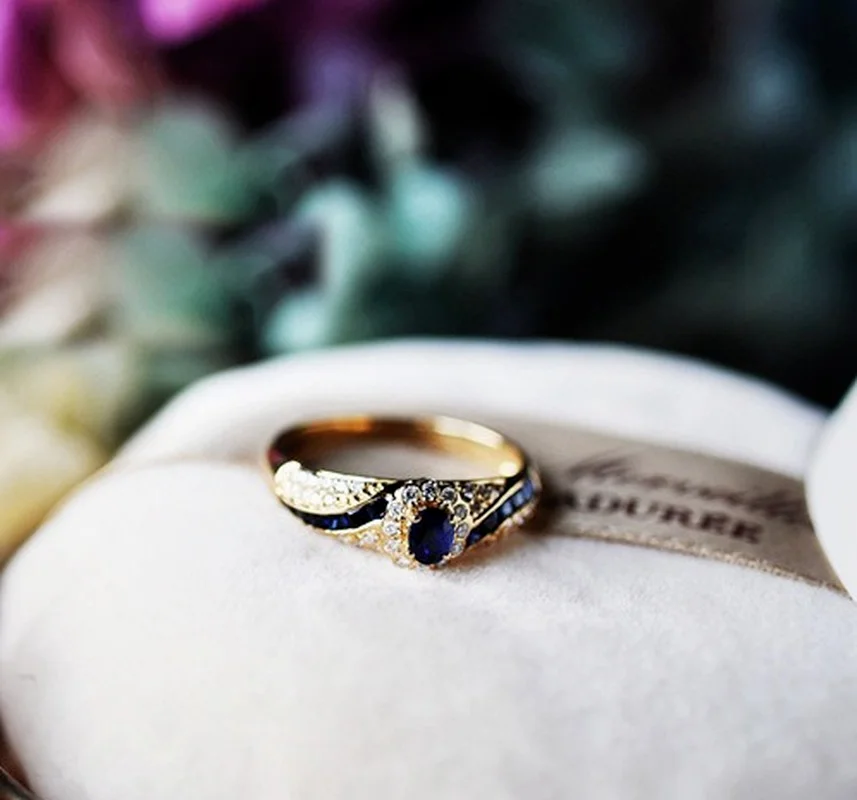 18K gold plated Micro sapphire zircon finger ring size 5-11 Women