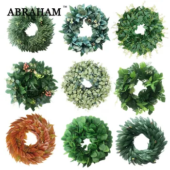 

53cm Fake Tree Leafs Wreath Silk Artificial Plant Garland Tropical Palm Leaves Wall hanging Rattan For Autumn Christmas Decor