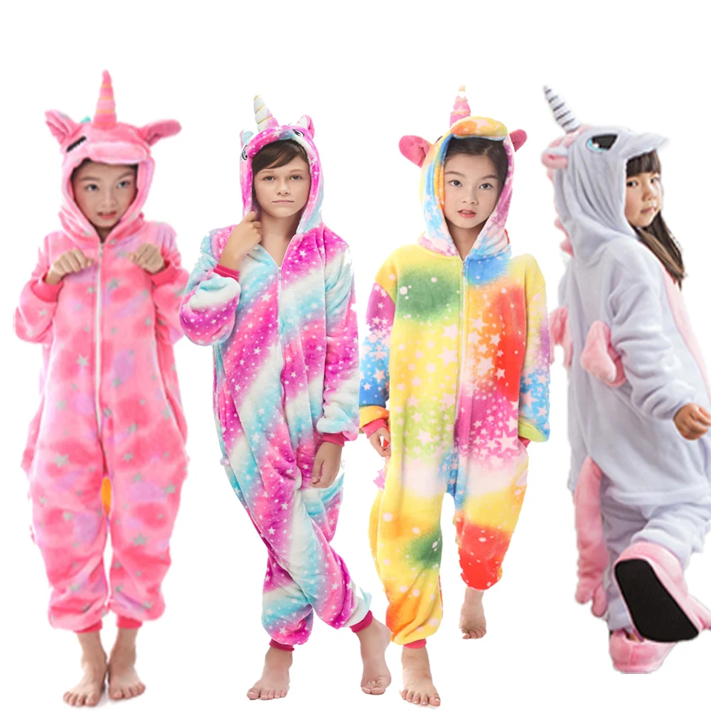Пижама с рисунком единорога; Пижама для мальчиков и девочек с рисунком Пегаса, панды, Единорога; мягкая фланелевая одежда для сна с животными; детское одеяло; комбинезон; От 4 до 12 лет