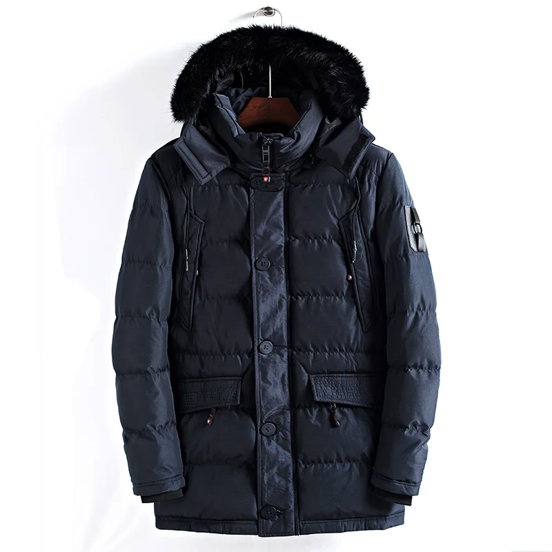 Утолщенная зимняя куртка мужская с капюшоном Тонкая Европейская парка Hombre длинная куртка пальто Мужская ветровка парки хлопок молодежная одежда - Цвет: Тёмно-синий
