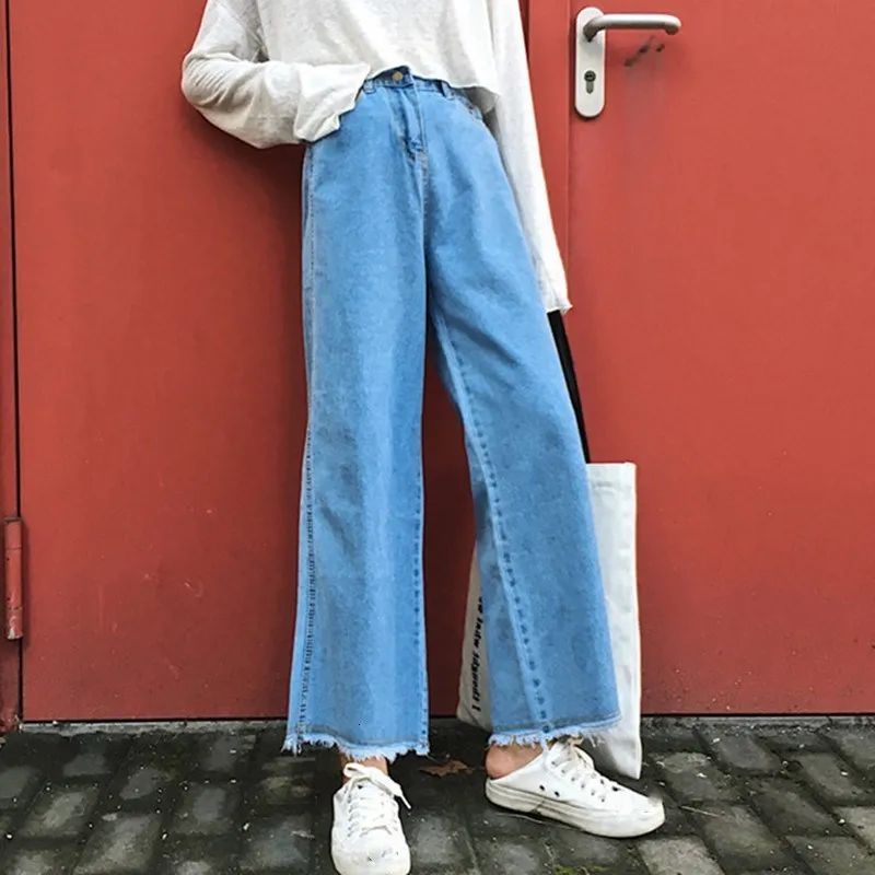 Высокие уличные женские джинсовые синие джинсы размера плюс Femme Pantalon с высокой талией свободные широкие брюки