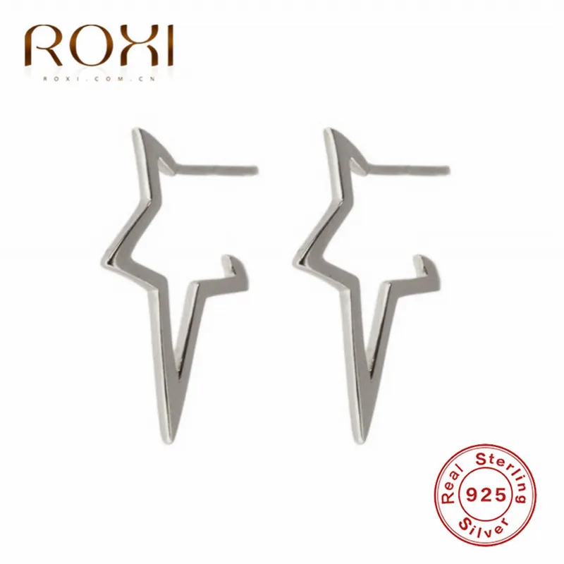 Платиновое покрытие ROXI 925 пробы, серебряные серьги, ювелирное изделие, модная большая звезда, серьги-гвоздики для женщин, девушек, подарок, стиль панк индивидуальность, серьги - Окраска металла: Платиновое покрытие