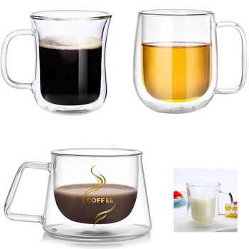 

Hifuar Double Wall Glass Coffee Mugs With Handle Transparent Heat Resistant Handgrip Cups Tea Milk Coffee Mugs Drinkware
