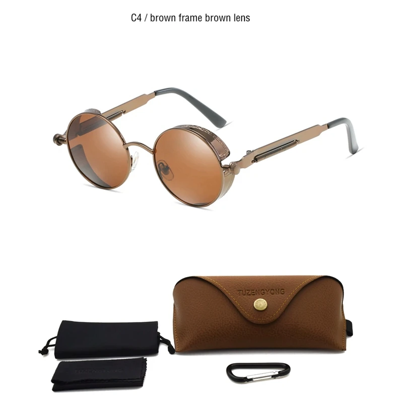 T8028 C4 Brown case Винтажные поляризационные солнцезащитные очки, для мужчин и женщин, круглые очки в металлической оправе в стиле стимпанк, дизайнерские очки со степенью защиты UV400 - Цвет линз: T8028 C4 Brown case