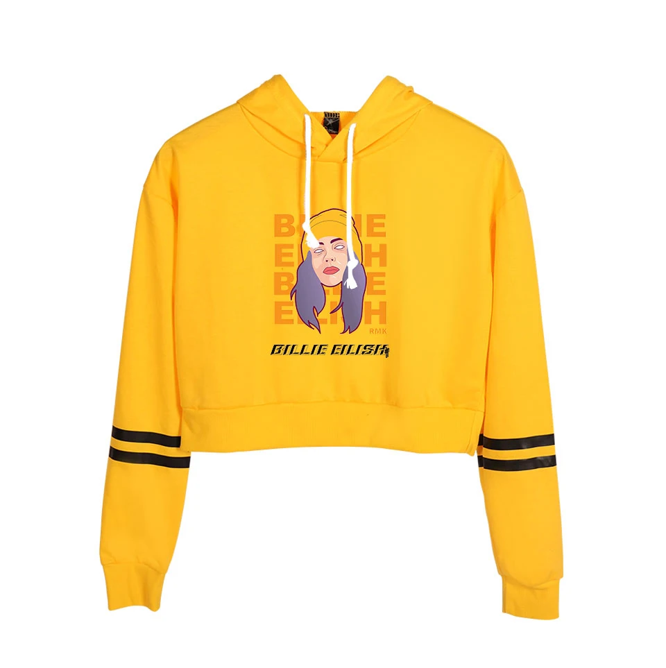 Кроп Топ Billie Eilish толстовки женские модные толстовки высокого качества хлопок Billie Eilish девушки/женские оранжевые с капюшоном